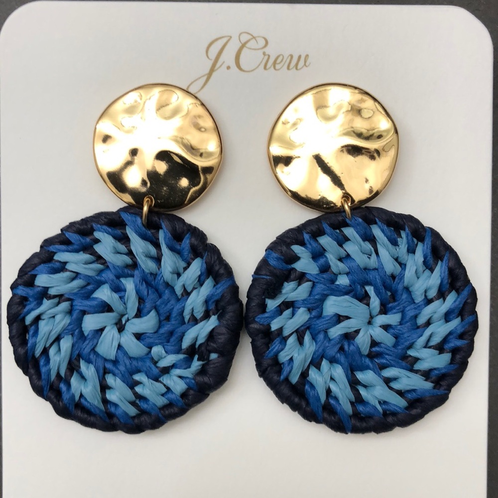 J. Crew Brass and Raffia Disc Earrings